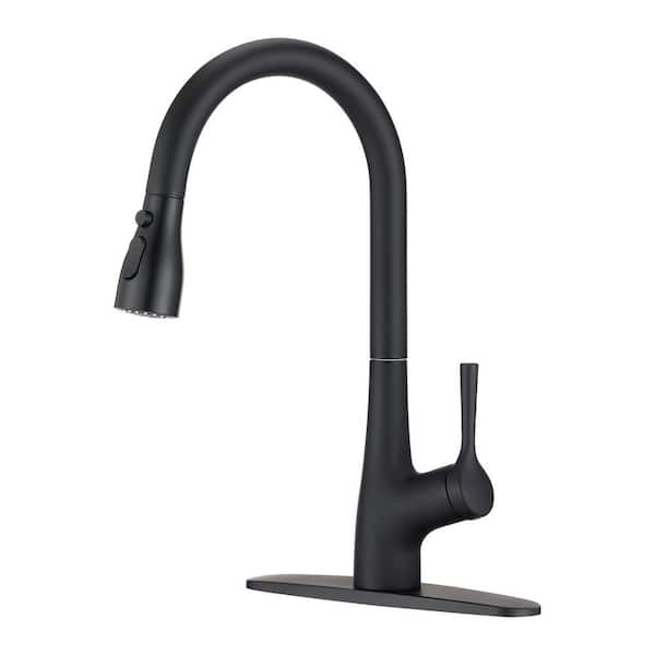 PROOX Single Handle Gooseneck Pull Down Sprayer Kitchen Faucet in Matte Black