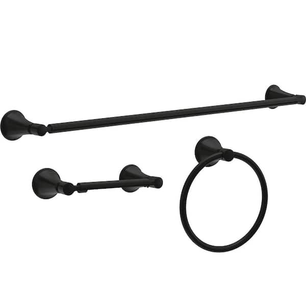 Lorna 3-Piece Bath Hardware Set with 24 in. Towel Bar, Toilet Paper Holder, Towel Ring in Matte Black