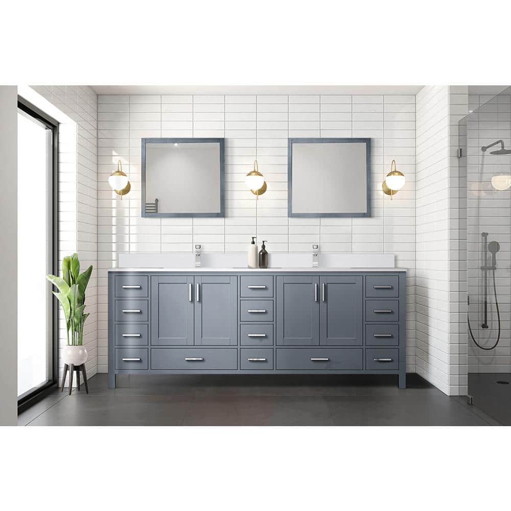Jacques 84-Inch Dark Grey Double Sink Freestanding Vanity with White Cultured Marble Top