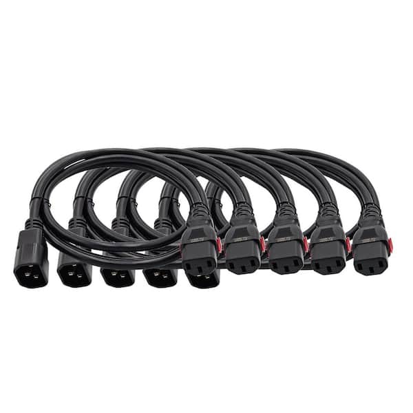 6 ft. Universal Auto-Locking AC Power Extension Cord-17AWG/ 3-Conductors (C13 to C14) Indoor Black 5-Pack