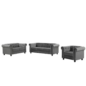 Velvet Couches for Living Room Sets, Chair, loveseat and Sofa 3 Pieces Top in Gray
