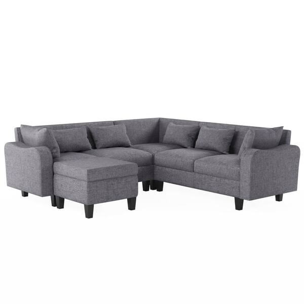 sumyeg 87 in. Modern LShaped Linen Sectional Sofa in. Gray with