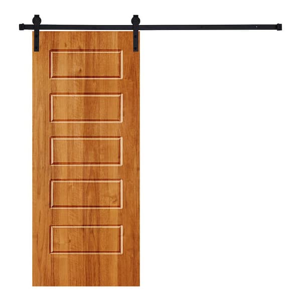AIOPOP HOME 5-Panel Riverside Designed 84 in. x 36 in. Wood Panel Colony Maple Painted Sliding Barn Door with Hardware Kit