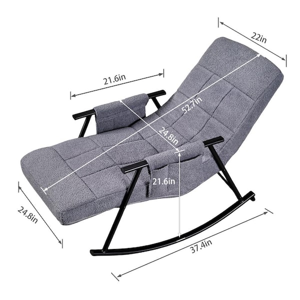 Outdoor Rocking Chair, Teddy Fabric Upholstered Patio Rocking Chair with Storage Bag, Gray Outdoor Rocker