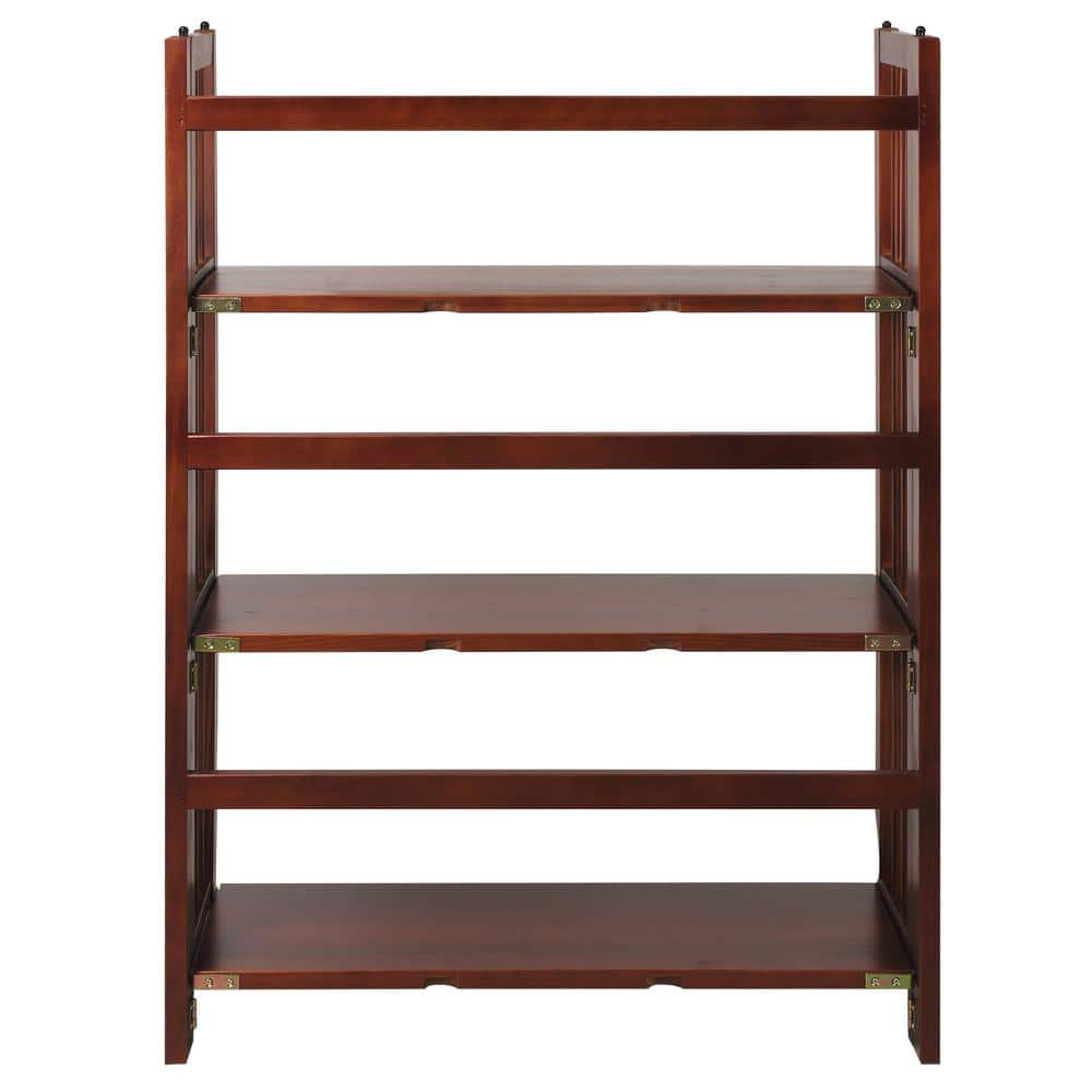 Walnut 3-Shelf Adjustable Folding Stackable Bookcase
