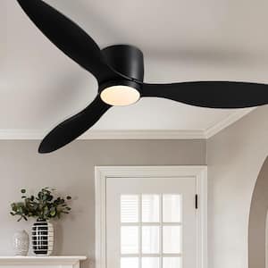 52 in. Smart Indoor Black Low Profile 3 Blades Ceiling Fans with Dimmable Led Lights with Remote Included