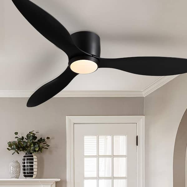 Pacific Core 52 in. Smart Indoor Black Low Profile 3 Blades Ceiling Fans with Dimmable Led Lights with Remote Included