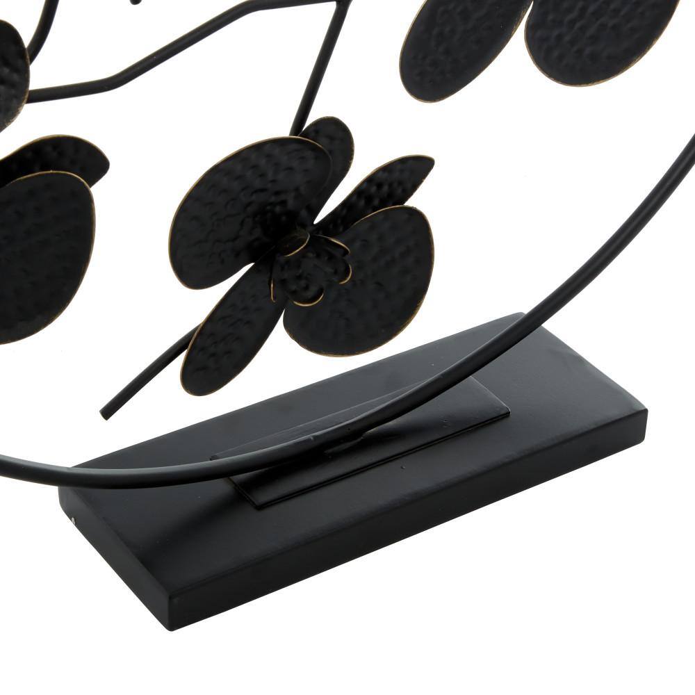 Elegant Black Metal Orchid Floral Sculpture 26"