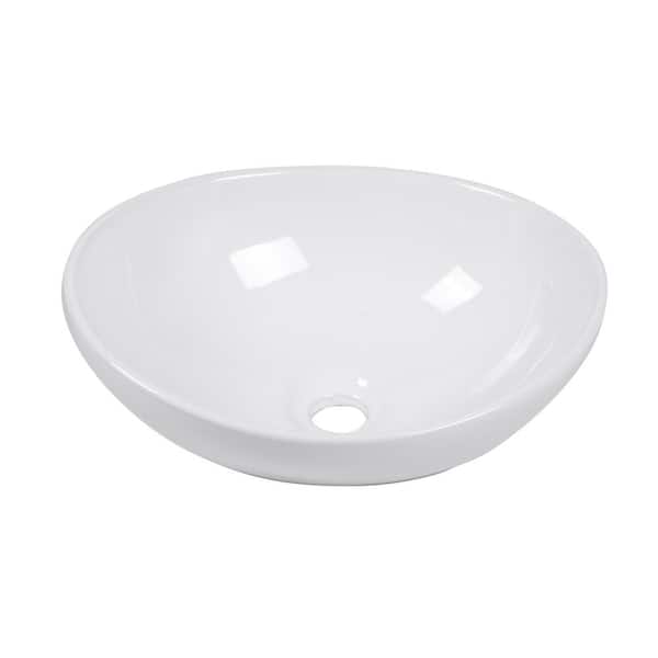 16 in. Oval Drop-In/Undermount Single Bowl White Ceramic Kitchen Sink with Overflow