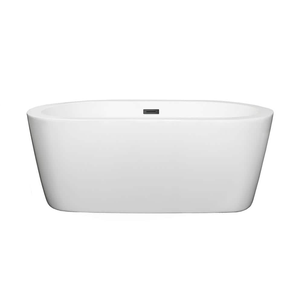 Mermaid 60'' White Acrylic Freestanding Bathtub with Matte Black Trim
