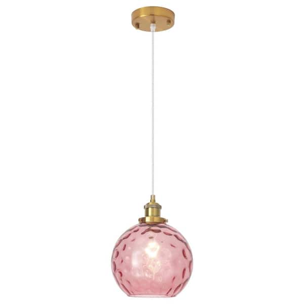 1-Light Bronze-Yellow/Rose Red Pendant Hanging Light with Frosted Glass Shade for Bedroom