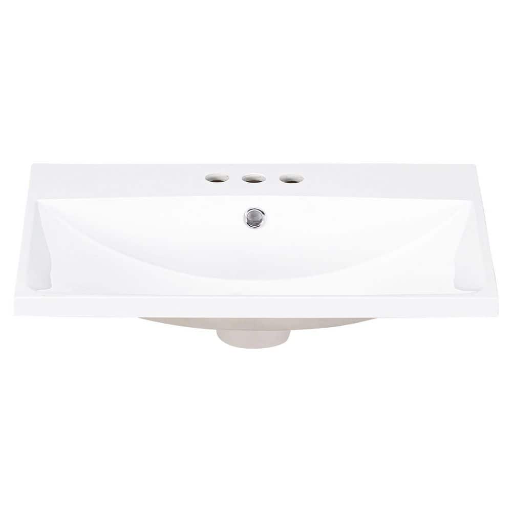 24 in. Modern Undermount Rectangular Bathroom Sink with 3 Faucet Holes in W