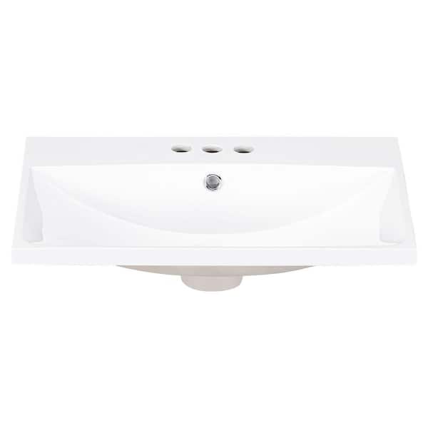 Unbranded 24 in. Modern Undermount Rectangular Bathroom Sink with 3 Faucet Holes in White Ceramic