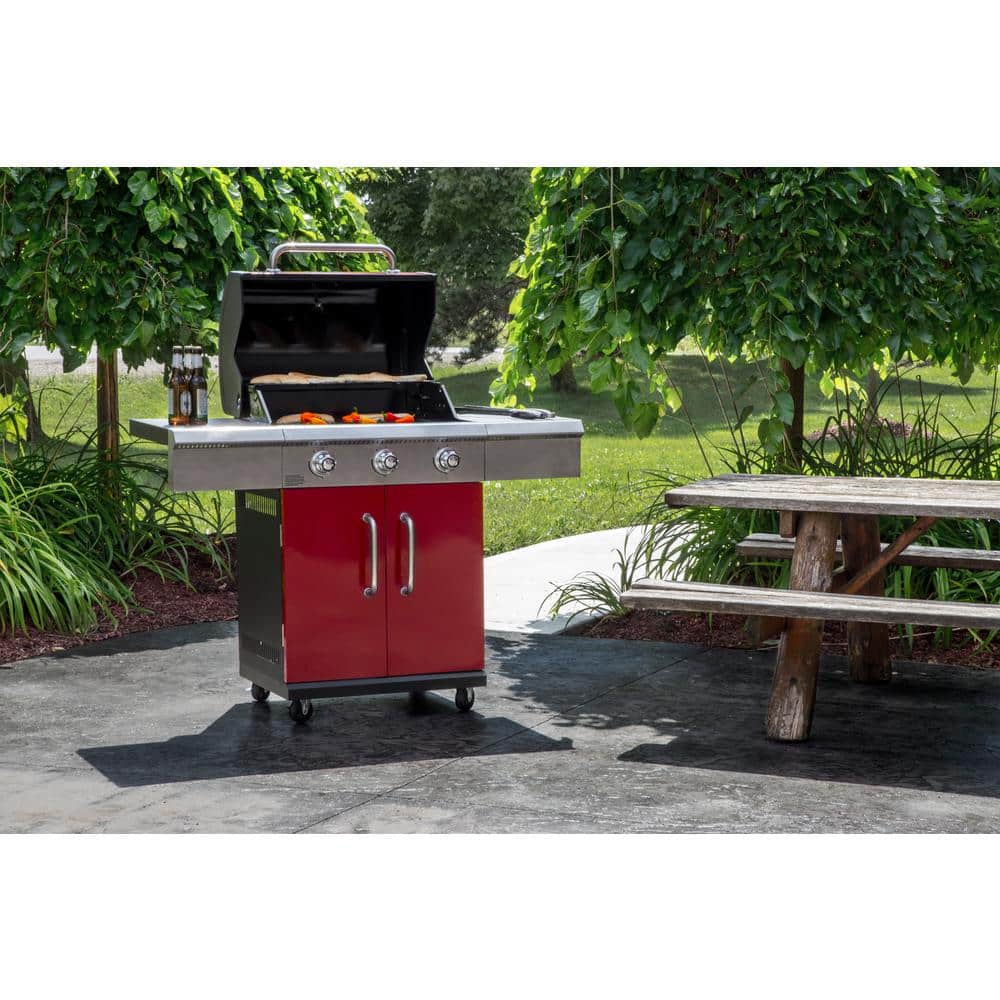 Dyna-Glo Red 3-Burner Propane Gas Grill with Stainless Steel Cabinet