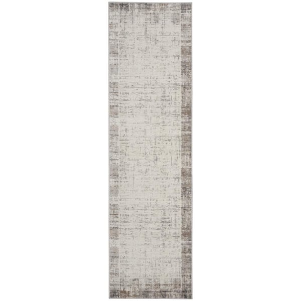 2 ft. x 6 ft. Ivory Abstract Washable Area Rug