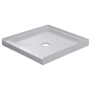 32 in. x 32 in. Single Threshold Alcove Shower Pan with Center Drain in White