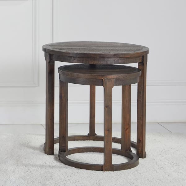 DEVON & CLAIRE Grady 23.8 in. Dark Brown Round Wood Nesting End Table