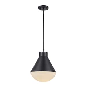 Ludlow 1-Light Black Hanging Pendant Light Fixture with White Opal Glass Shade