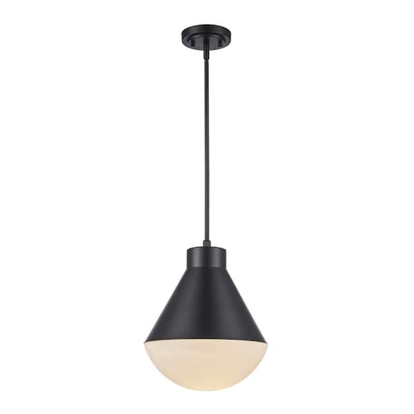 Bel Air Lighting Ludlow 1-Light Black Hanging Pendant Light Fixture with White Opal Glass Shade