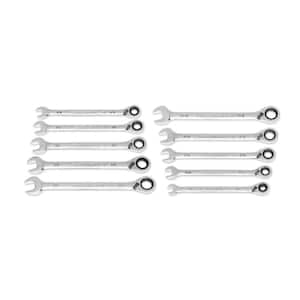 SAE 12-Point 90-Tooth Reversible Ratcheting Wrench Set with Rack (10-Piece)