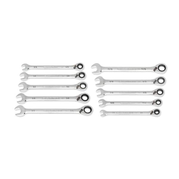 GEARWRENCH SAE 12-Point 90-Tooth Reversible Ratcheting Wrench Set with Rack (10-Piece)
