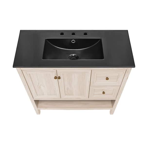 Chateau 36" Freestanding Bathroom Vanity in White Oak with Black 3-Hole Widespread Ceramic Sink Top