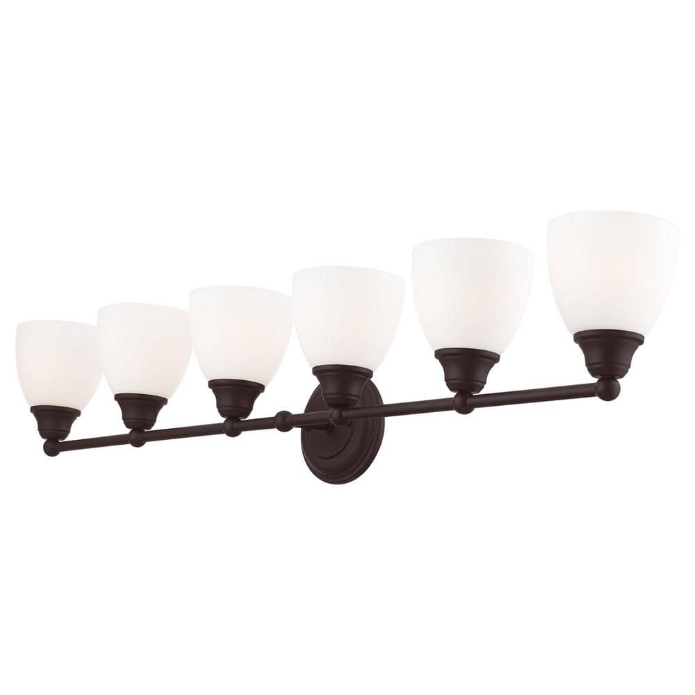 Somerville Bronze 6-Light Vanity with Satin Opal White Glass