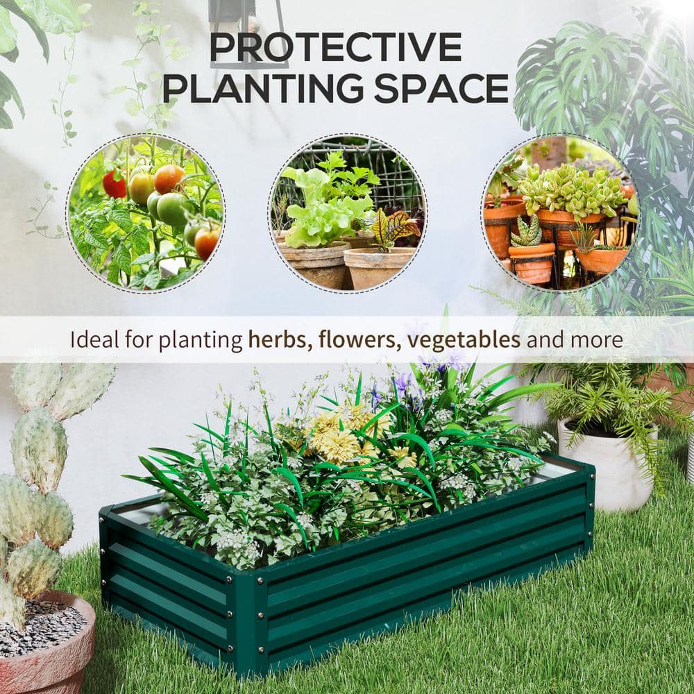 Green Galvanized Steel Raised Garden Bed Planter, 47.25" x 23.5" x 12"