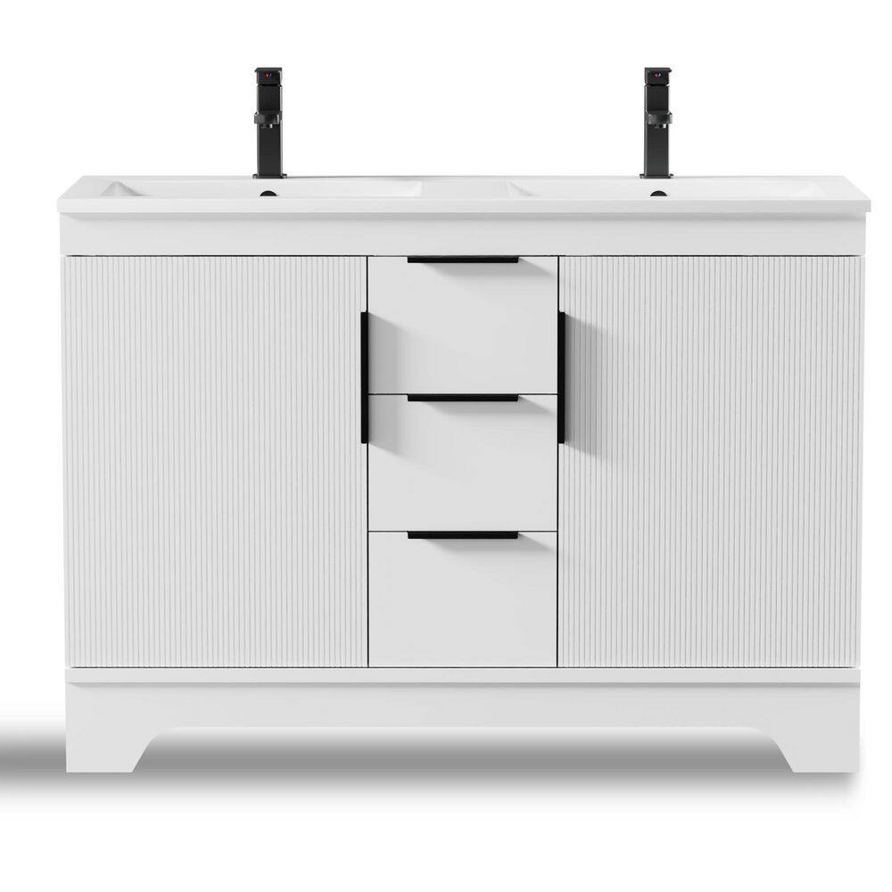 48 in. W. x 18 in. D x 33.5 in. H Double Sink Freestanding White Bath Vanity with White Integrated Composite Resin Top price history on PriceWatchPro