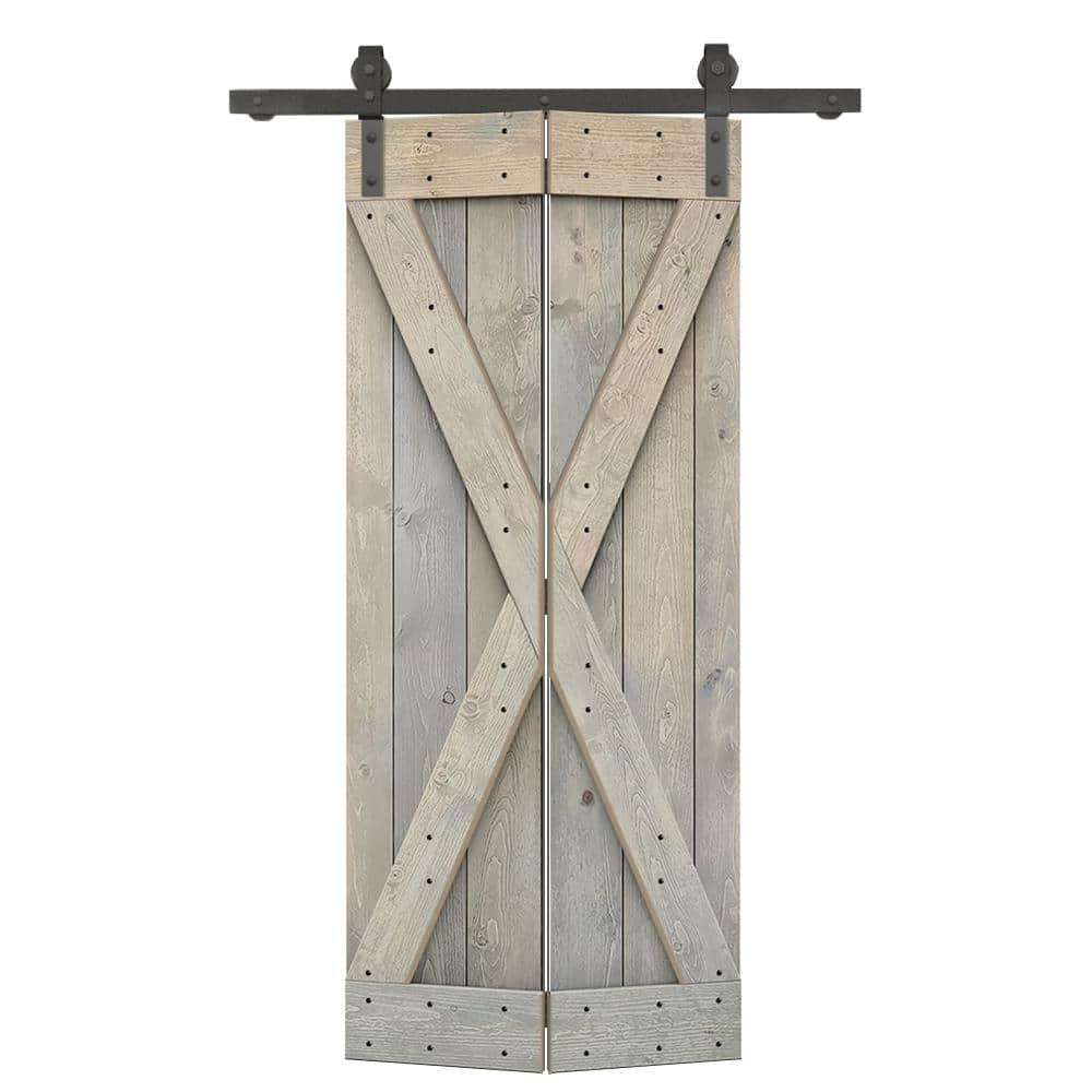 24 in. x 84 in. X Pre Assembled Smoke Gray Wood Solid Core Bi-fold Barn Door with Sliding Hardware Kit price history on PriceWatchPro