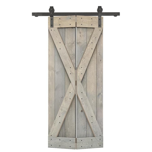 CALHOME 36 in. x 84 in. X Pre Assembled Smoke Gray Wood Solid Core Bi-fold Barn Door with Sliding Hardware Kit