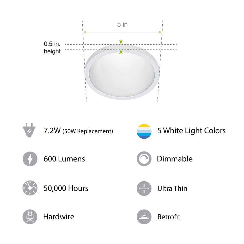 5-Inch White Aluminum LED Recessed Ceiling Downlight