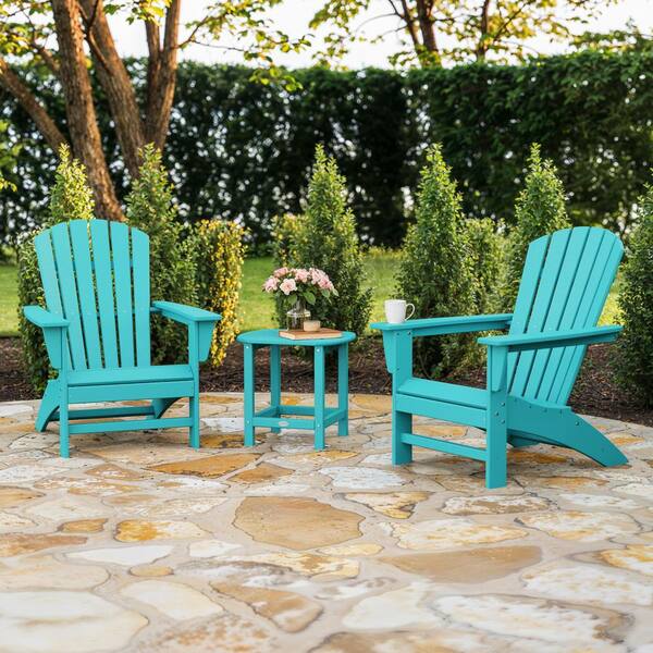 POLYWOOD Grant Park Aruba 3-Piece Plastic Traditional Curveback Adirondack Patio Conversation Set