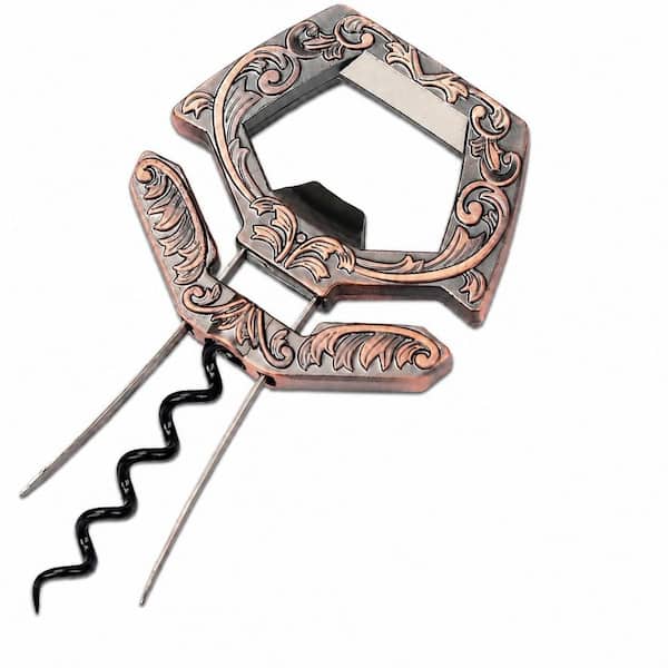 Polished Copper 3-in-1 Two-Prong Cork Remover and Beer Bottle Opener for Vintage Bottles, Alloy Steel