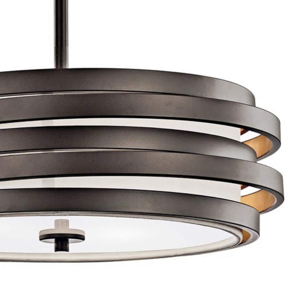 Distressed Bronze 18" Drum Pendant Light with Satin Etched Glass