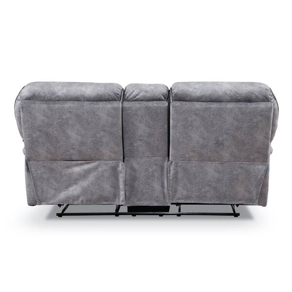 Edmund 78.50 in. Gray Microsuede 2-Seater Manual Recliner Loveseat