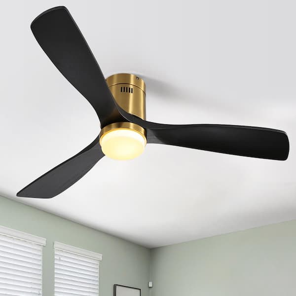CACI Mall 52 in. Indoor Gold Flush Mount Wood Ceiling Fan with Light, Adjustable White Integrated LED and Remote Included