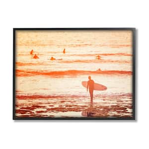 Surfing Sunset Beach Shore Design by Igor Vitomirov Framed Nature Art Print 14 in. x 11 in.