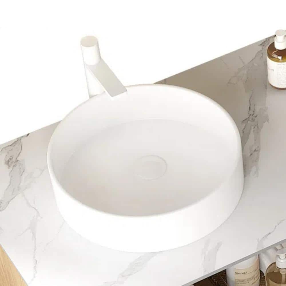 16 in.White Ceramic Bath Vessel Sink with Stone Pattern Round Above Counter Basin,Easy-Clean,Without Faucet price history on PriceWatchPro