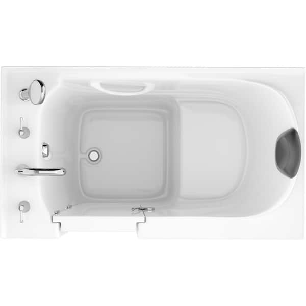 Safe Premier Series 30 in. L x 52 in. W Left Side Drain Soaker Jetted Bathtub in White with Fast Filling Faucet Set