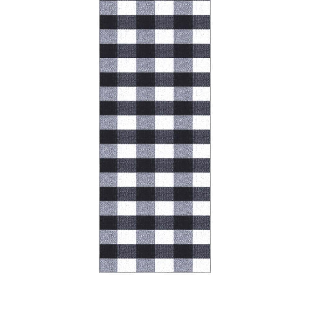 Homeline Non-Slip Rubberback 3 ft. x 31 ft. Checkered Buffalo Plaid Indoor Runner Rug, Grayscale price history on PriceWatchPro