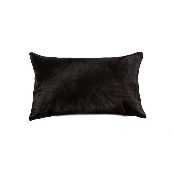 natural Torino Cowhide Black Solid 12 in. x 20 in. Throw Pillow