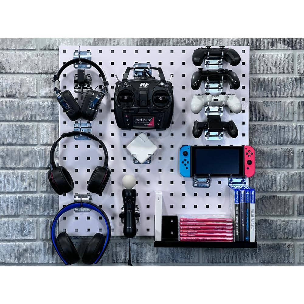 White Epoxy Steel Pegboard Kit with Assorted Hooks