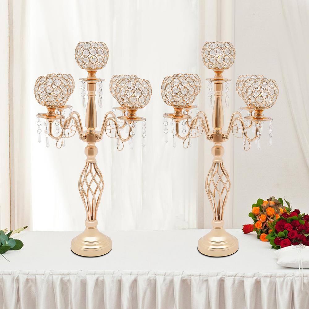 Gold Crystal 5-Arm Tabletop Candelabra Set
