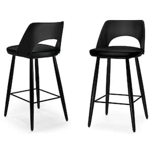 Callie 16 inch Black Metal Contemporary Counter Height stool with Vegan Faux Leather (Set of 2)