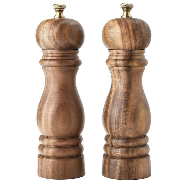 Acacia Wood Salt and Pepper Grinder Set of 2 with Adjustable Ceramic Rotor, 7 Inch, Moisture Proof, Easy to Clean
