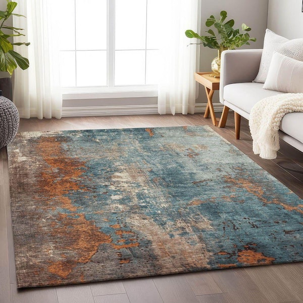 Chantille Machine Washable Indoor/Outdoor Abstract ACN1870 Teal 10 ft. x 14 ft. Accent Rug