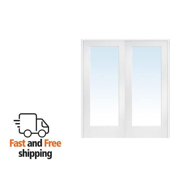 60 in. x 80 in. Both Active Primed Composite Clear Glass Full Lite Prehung Interior French Door