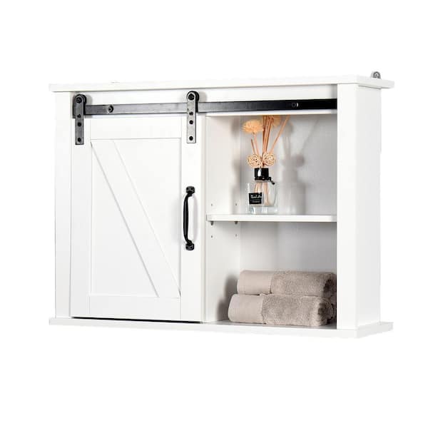 Hooseng Gypsus 27.2 in. W x 7.8 in. D x 19.7 in. H White MDF Wall Mount Bathroom Storage Wall Cabinet in White