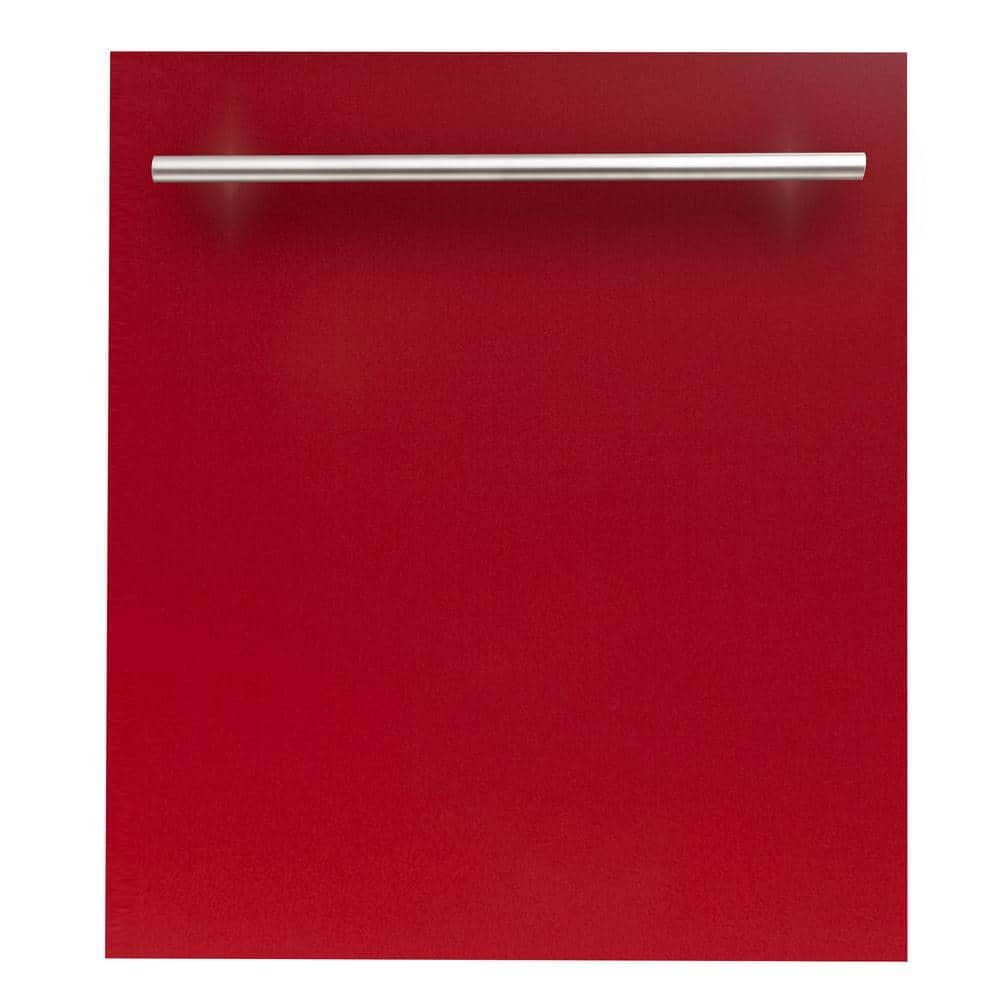 ZLINE Kitchen and Bath 24 in. Top Control 6-Cycle Compact Dishwasher with 2 Racks in Red Gloss & Modern Handle
